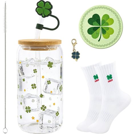 Tasse porte-bonheur - 500 ml - Avec couvercle et paille, chaussettes porte-bonheur, dessous de verre et embout de paille porte-bonheur - Cadeau pour examen, opération, enfants (1/5)