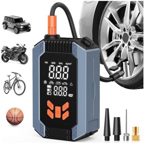 Compresseur à air portatif, 4 Modes 150 PSI Gonfleur pneus Voiture Rechargeable avec écran LCD numérique et Port C USB pour, Mini compresseur Portable, adapté pour Voiture, Moto, vélo, Ballons,etc
