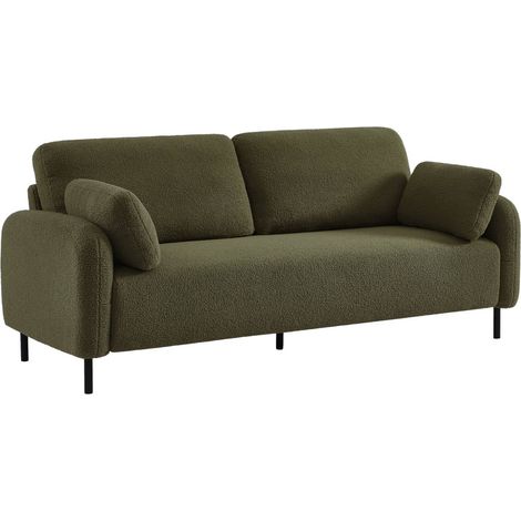 sweeek - 3-Sitzer Sofa mit Bouclé-Bezug und Metallfüßen, Bouclé, Khaki