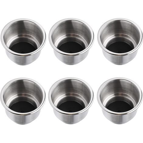 Set of 6 stainless steel cup holders with drain, mounting gasket and internal pad for boat, camper van, boat (1/5)