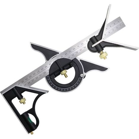 Équerre à Combinaison 300mm, Règle d'angle de Combinaison en Acier Inoxydable, Équerre Combinée avec Niveau à Bulle (1/5)