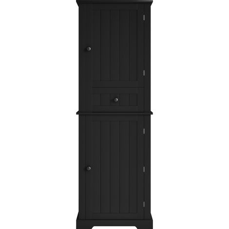 Armoire de salle de bain noire 56 x 28 x 167,3 cm avec portes, tiroir et étagères réglables (1/5)