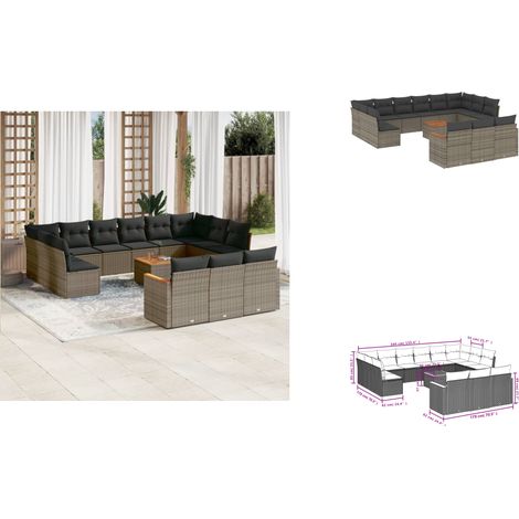 14-tlg. Garten-Sofagarnitur mit Kissen Grau Poly Rattan - Gartenmöbel Set - Gartensorte - Lounge Möbel - Outdoor Sofa - Rattan Gartenmöbel (1/3)
