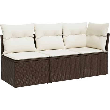 Canapé de jardin avec coussins 3 places brun résine tressée (1/5)