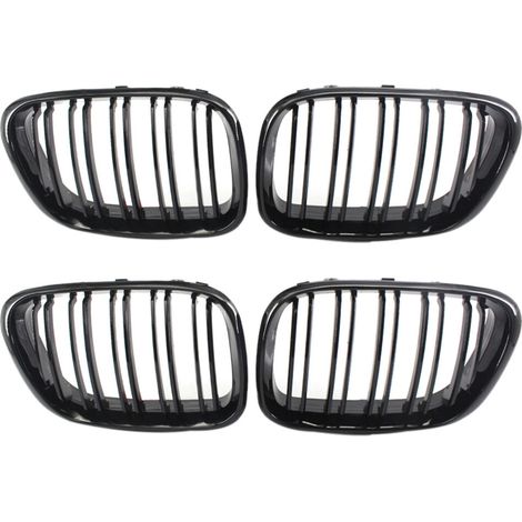 Zwei Frontgrill-Ersatzteile für BMW X5 E53 (Modelle 1998-2003), doppelte horizontale Leiste, glänzend sportlich schwarz.