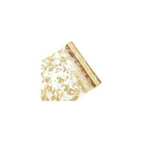 Lntyq Netztischläufer mit Goldfolie, 28 cm x 9 m Polyester-Tischläufer, metallische Tischbanddekoration für Partys, Feiern, Geburtstage, Hochzeiten, Weihnachten, Babypartys, DIY usw. (1/5)