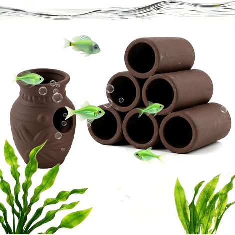 Cachette Aquarium - 2 Pièces - Argile Zisha - Grotte Poisson Crevette - Décoration Naturelle - 7x8x8,5cm et 8x6,5x6,5cm (1/5)