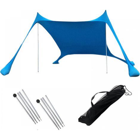 Tente de plage pliable avec 2 poteaux et 1 sac de transport, idéale pour la plage, le camping et les activités de plein air (bleu), 200 x 210 x 150 cm