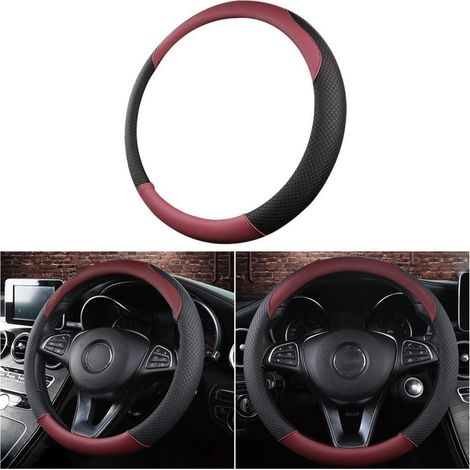Lenkradbezug Auto Mikrofaser Leder Sport Anti Rutsch Universal 37-39cm Bordeaux Schwarz (1/5)