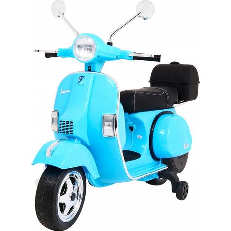 Vespa Monopattino elettrico per bambini blu + rotelle stabilizzatrici + audio (1/5)