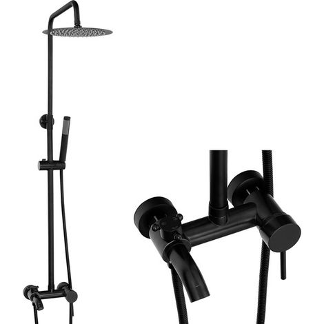 Colonne de douche rétro Silla, système de douche avec mitigeur réglable en hauteur, design vintage, Noir (1/5)