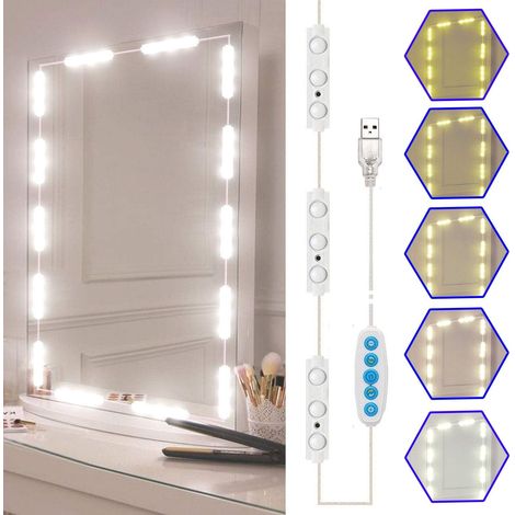Lampe LED pour miroir de maquillage – 5 modes de température de couleur – Luminosité réglable – Éclairage à fixer autour du miroir pour coiffeuse et salle de bain (1/5)