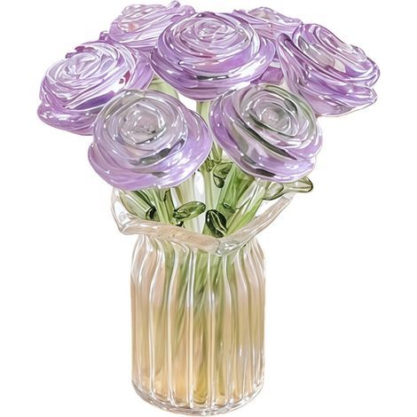 Figurine de roses en cristal avec Vase, Bouquet de fleurs-1 (1/2)