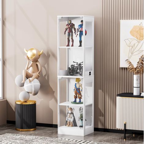Vetrina 40x35x165 cm bianca in MDF e vetro con LED tricolore, porte in vetro e sensore di movimento (1/5)
