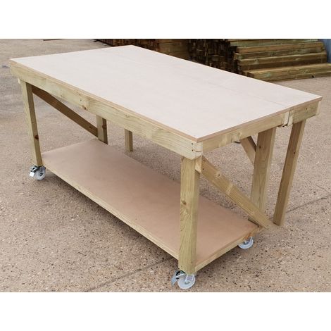Wooden MDF Top Workbench With Extendable Working Surface, 7ft (210cm), With wheels