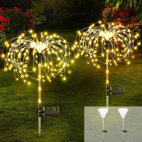 Lampe Solaire Exterieur,2 Pièces Led Lumières Feu D'artifice Solaire,Outdoor Lights Décoration de Jardin pour Balcon Noël Décor,Jardin Patio Pelouse Parterre de Fleurs Fête(Couleur Chaude) (1/5)