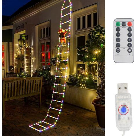 Échelle de Noël du Père Noël avec décoration lumineuse, lumières décoratives de Noël en plein air, lumières de Noël uab, guirlande lumineuse ip65-3m