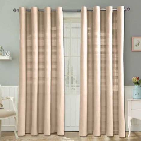 HOMESCAPES Cotton Rajput Ribbed Natural Curtain Pair, 66 x 54" Drop - Natural