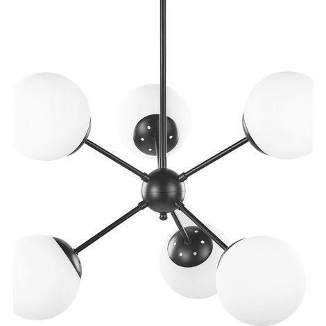 Lámpara de techo de metal negro 100 cm 6 luces pantallas de vidrio blanco moderno Adawro