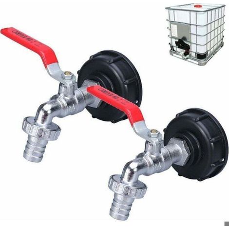 Robinet de cuve 1000L - - Récupérateur d'eau de pluie - Double robinet en laiton - Fabriqué en PP - Filetage S60X6 (1/4)