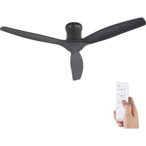 Ventilateur de Plafond sans Lumière 132 cm (52") - Noir Mat avec 3 Pales en Bois Massif, Moteur DC Silencieux, Télécommande, 6 Vitesses, Réversible Été/Hiver (1/5)