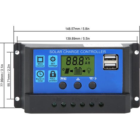 Contrôleur de panneau solaire 12V/24V 30A avec double sortie USB (1/5)