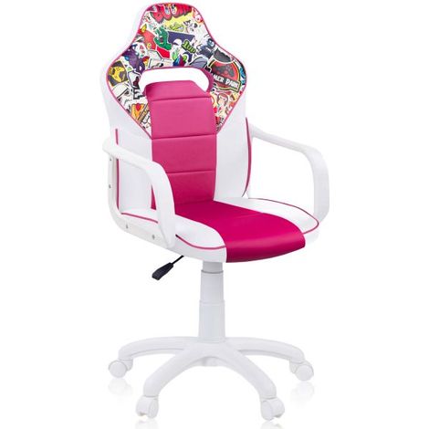 Silla gaming DRW Sticker - Blanco - Rosa DRW 46,5cm (ancho) x 98-108cm (alto) (1/5)