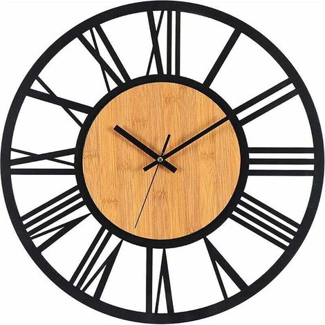 40 cm große Wanduhr aus Metall und Holz, geräuschlos, ohne Ticken, Dekoration für Wohnzimmer, Schlafzimmer, Küche, Büro, Zuhause, große klassische Vintage-Wanduhr aus Metall von Crezuo (1/4)
