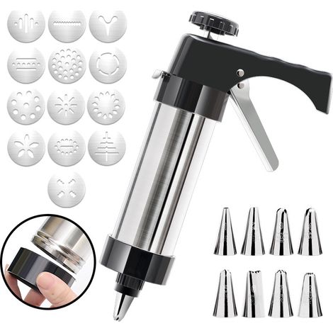 Pistolet à Patisserie, Presse à Pâtisserie en Acier Inoxydable, Machine à Biscuits, Presse à Biscuits Avec 13 Gabarits, 8 Douilles, Machine à Churros, Pistolet à Biscuits pour Gâteaux Dessert (1/5)