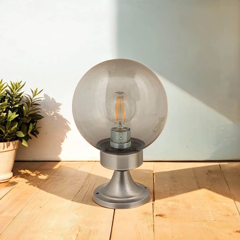 Stehlampe außen Haus Hof IP43 Schwarz Nickel E27 30 cm Messing massiv Wegeleuchte