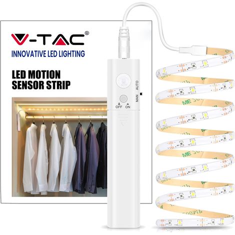 V-TAC VT-8082 Kit striscia led 2.8W 1M IP65 con alimentazione a batterie e sensore movimento PIR bianco caldo 3000K - SKU 2573