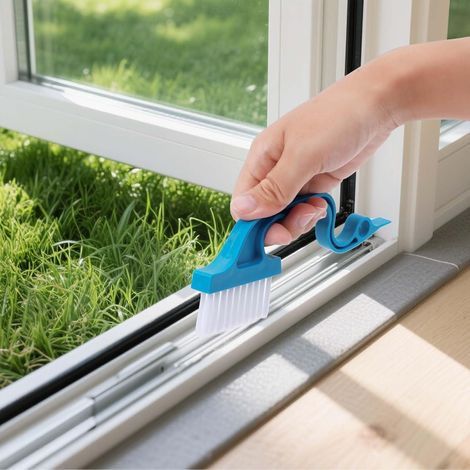Window track cleaning brush, magic tool for cleaning window tracks, ergonomic handle, for sliding doors, window sills, multifunctional (blue) (1/5)