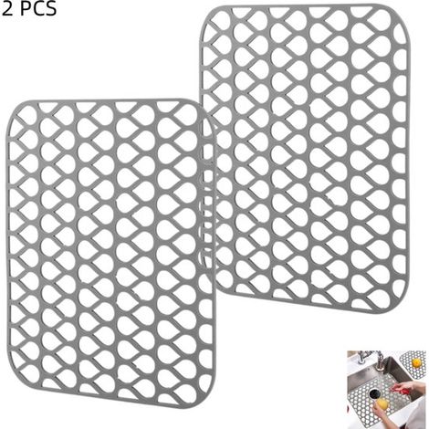 2er-Pack Silikon-Spülbeckenschutzmatten mit Abflussloch – Geeignet für Landhaus-, Edelstahl- und Porzellanspülen – Grau – 35 × 30 cm (1/5)
