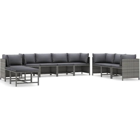 Maison Exclusive - Set Divani da Giardino 10 pz con Cuscini in Polyrattan Grigio (1/5)