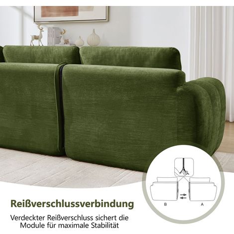 Canapé modulable 3 places vert structure sans cadre revêtement en chenille coussins d’assise et de dossier épaissis (1/5)