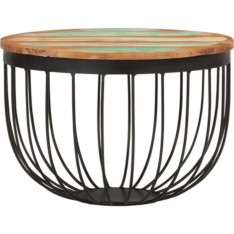 Maison Exclusive - Tavolino Ø50x35 cm in Legno Massello di Recupero e Acciaio (1/5)