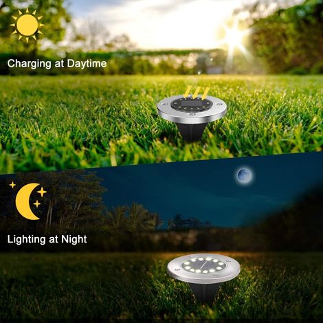 Lampe Solaire Extérieur,Lumiere Solaire Exterieur Jardin de 12 LED,Blanc Froid,Etanche IP65 Lampe Solaire Spot Encastrable pour Paysage, Passerelle, Pelouse, Étapes, Terrasses(8 Pièces) (1/4)