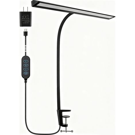 Lampe de bureau réglable à pince,col de cygne flexible,tige métallique, 3 couleurs de lumière et 10 niveaux de luminosité, 6-10W, 3000K-6500K, USB, pour télétravail, lecture, dessin, manucure, couture (1/5)