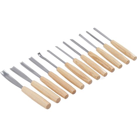 Set mit 12 Holzbeiteln mit Holzgriffen, Stahlmeißeln für Holzschnitzereien, kreatives Holzbearbeitungswerkzeug, DIY-Gravurset (1/5)