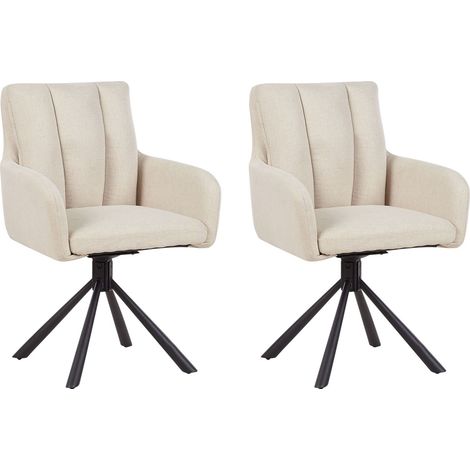 Sedie girevoli da pranzo moderne in tessuto Set di 2 Sedute imbottite Gambe in metallo nero Beige Sardoal