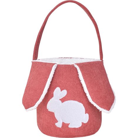 Panier En Peluche - Panier À Lapin En Velours Côtelé Rouge - Pour Décoration De Pâques Et Rangement Doux - 1 Pièce (1/5)