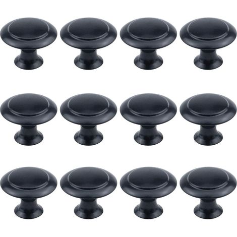 Lot de 12 boutons ronds de 2,5 cm de diamètre, matériel d'armoire noir plat avec vis de montage (1/3)