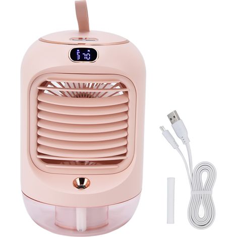 Ventilateur USB avec Humidificateur et Aromathérapie - 3 Vitesses, Ventilateur de Bureau Mini avec Nuit Lumineuse, Rose (1/5)