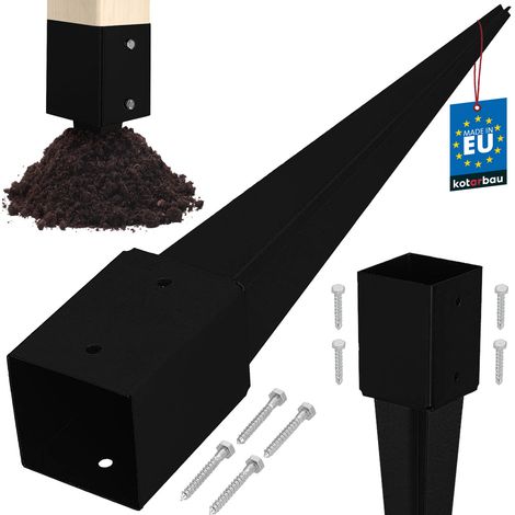 KOTARBAU® Base in acciaio per palo di ancoraggio a terra per pergole e gazebo, 101 x 101 x 750 mm, nera