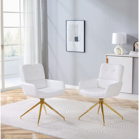 MEUBLIV Esszimmerstuhl 55x50x85 cm Weiß und Gold – 360° drehbar (1/5)