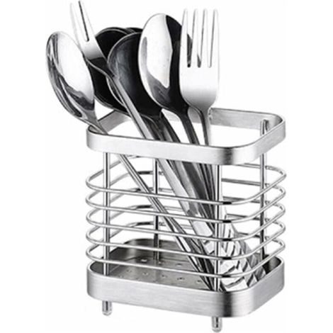 Besteckabtropfgestell, Besteckaufbewahrungskorb, Korbhalter für Messer, Gabeln, Löffel und Küchenutensilien, Besteckhalter aus Edelstahl, Silber (1/5)