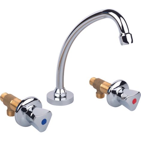 Mélangeur évier 3 trous – Hauteur sous bec 180 mm – Filetage 1/2' – Angle 17° – Portée 200 mm pour remplissage pratique – Rei Tregi (1/3)