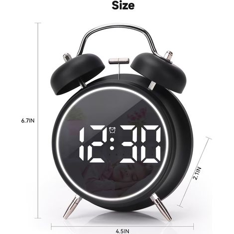 Réveil sonore pour gros dormeurs, adultes, adolescents, enfants, double cloche rétro en métal de 10 cm, grand écran avec grands chiffres et rétroéclairage, petit réveil numérique pour la table de chev (1/4)