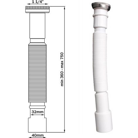 Sifón extensible universal con tuerca, 5/4"" x 32/40 mm (1/2)
