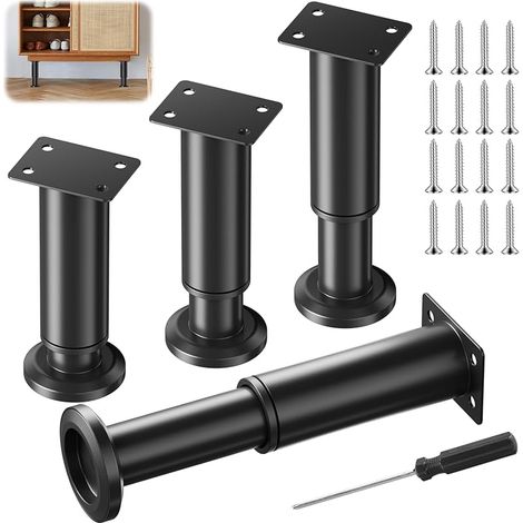 Lot de 4 Pieds de Meubles Réglables en Hauteur de 13 à 22 cm - Pieds Meubles - Rehausseur Pieds de Lit - Pieds de Support Réglables - Pieds d'Armoire - Pieds de Table pour Meubles (1/5)